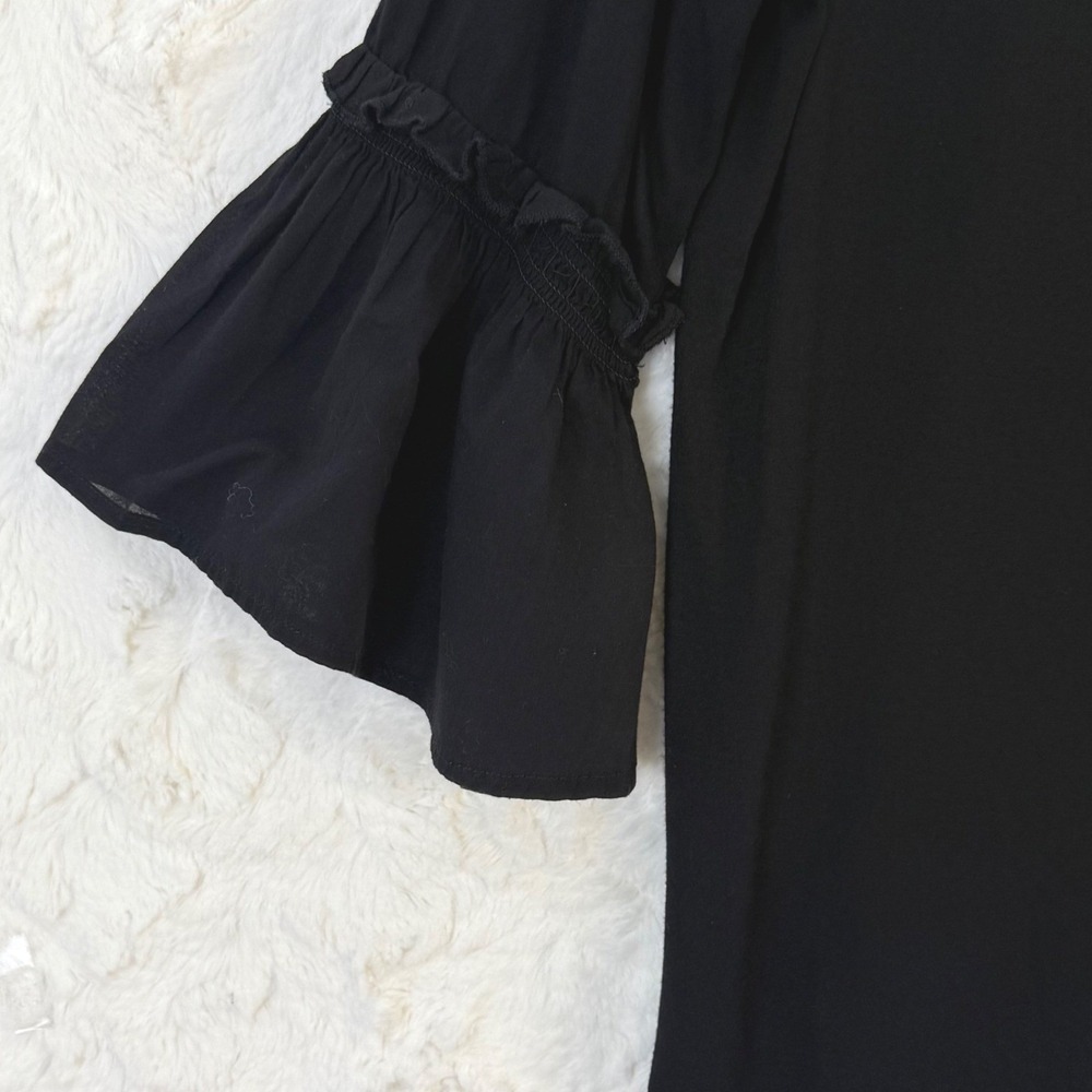 Kobi Halperin Black Wichy Ruffle Bell Sleeve Crew Neck Top Women's M - Picture 4 of 9